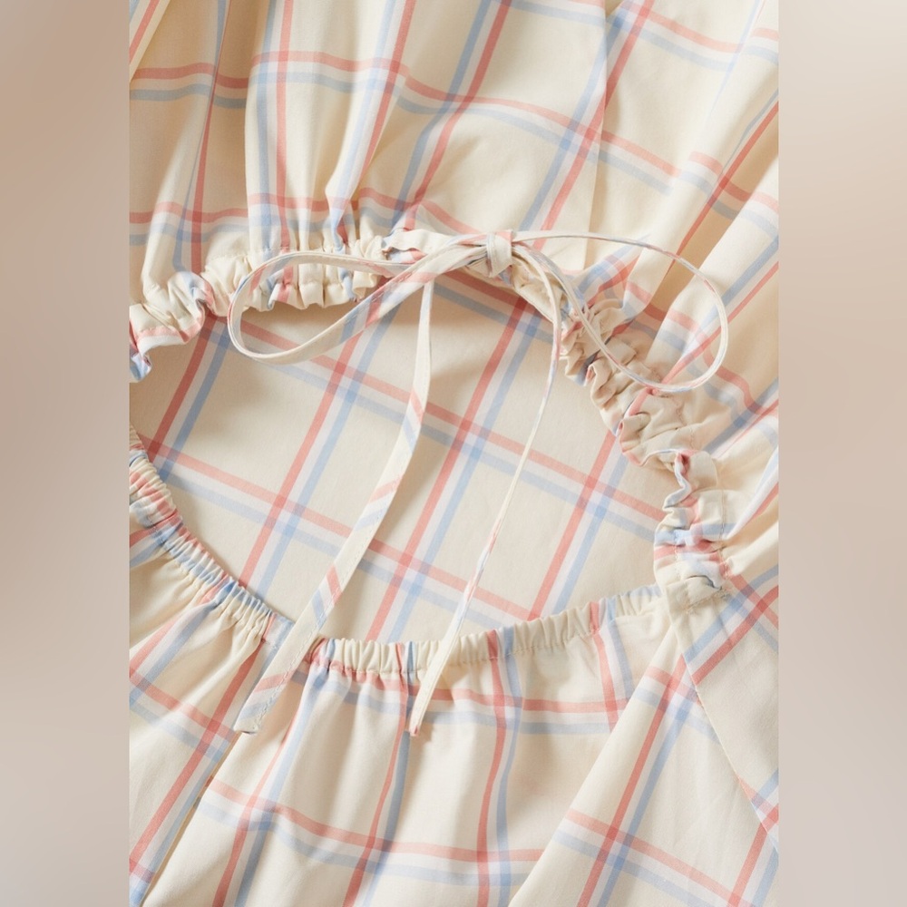 MANGO Light Yellow Cutout Cotton Check Midi Dress - Size S - NWT - Sold Out! - Picture 4 of 7